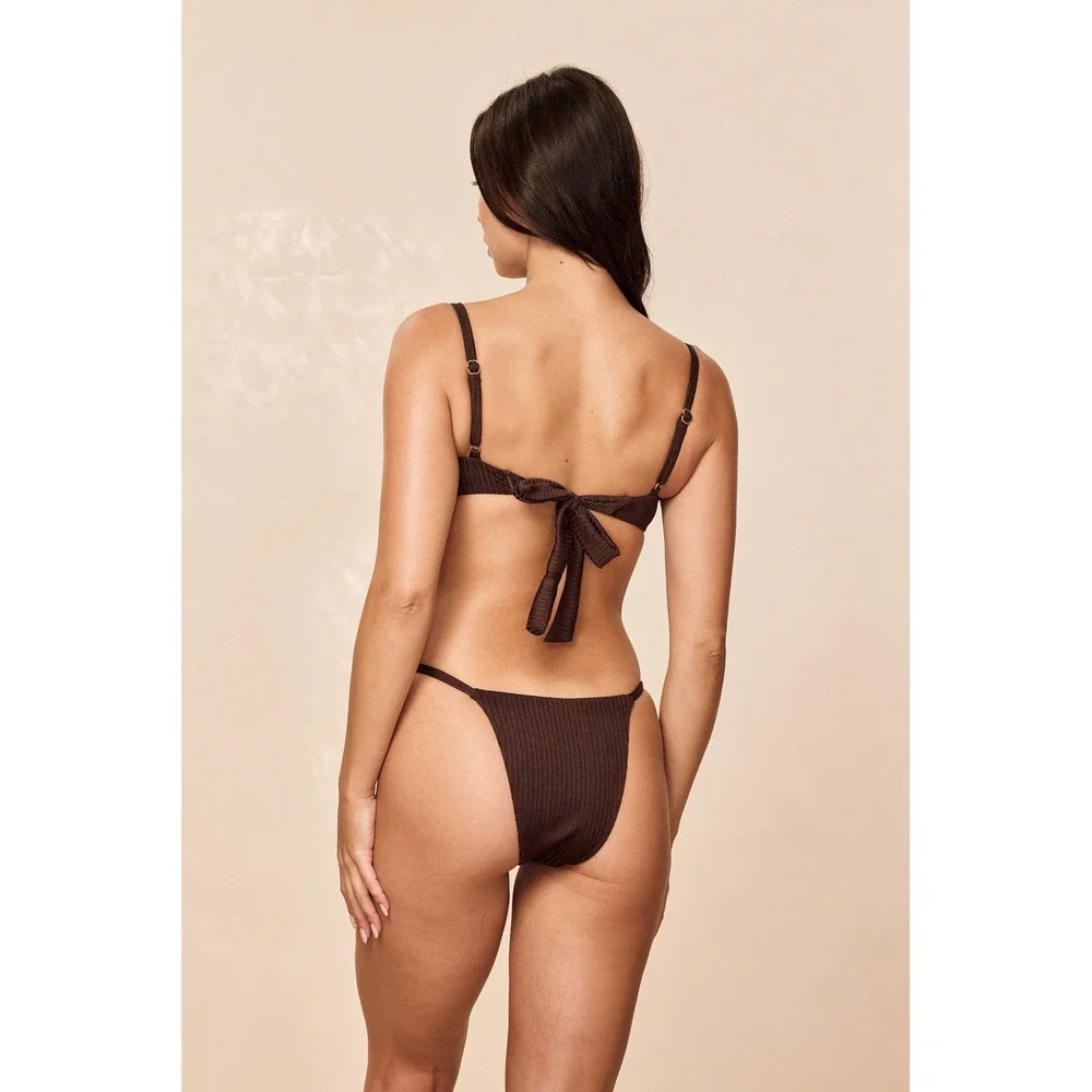 Monday Swimwear Capri Top Espresso Rib Size Large New With Tags